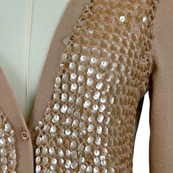 J.Crew Blush Pink Merino Wool Sequin Sweater Cardigan MEDIUM Holiday Preppy - Picture 3 of 9